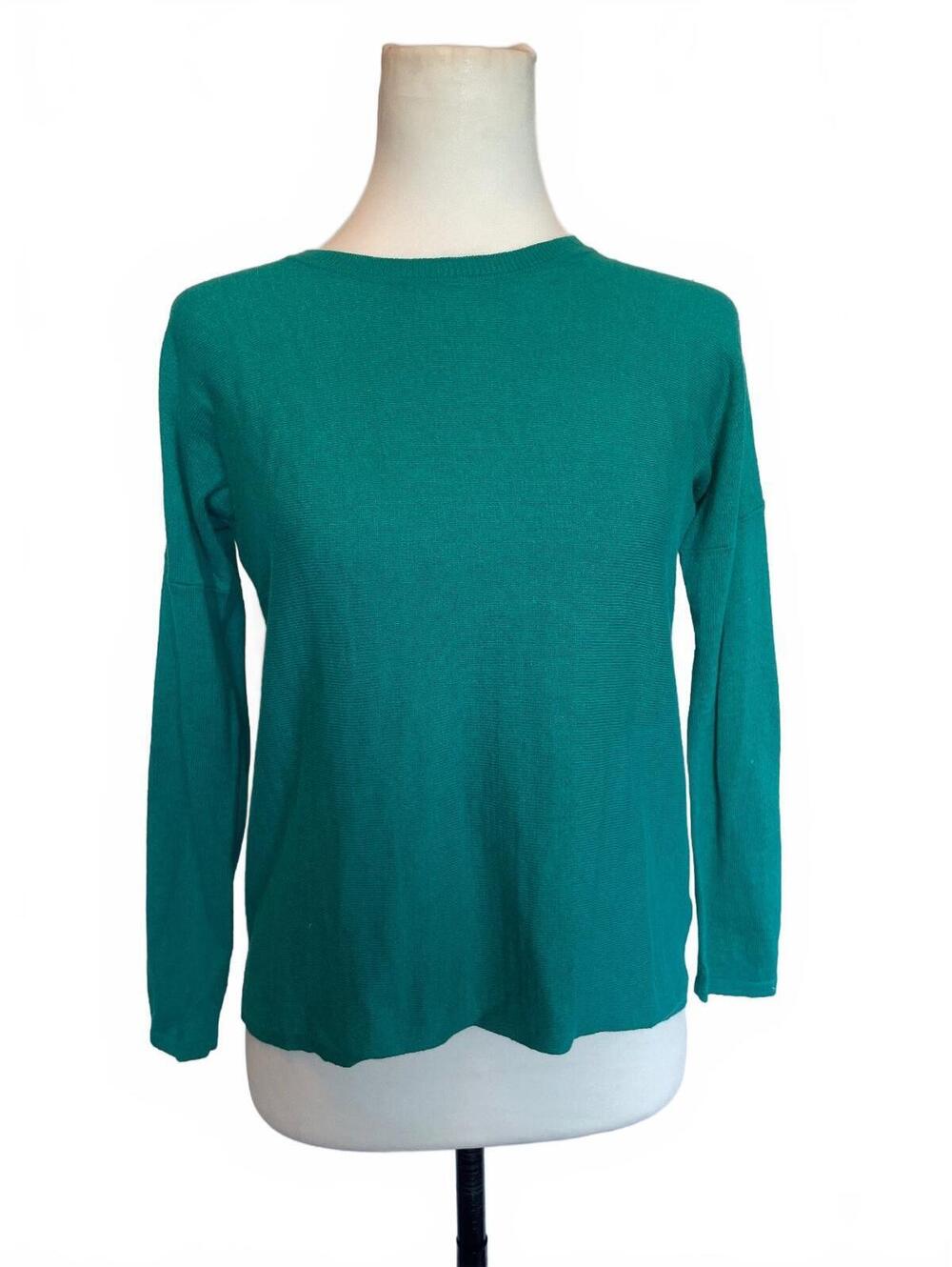 Vince M Teal Cotton Cashmere Crewneck Sweater Quiet Luxury Minimalist Capsule
